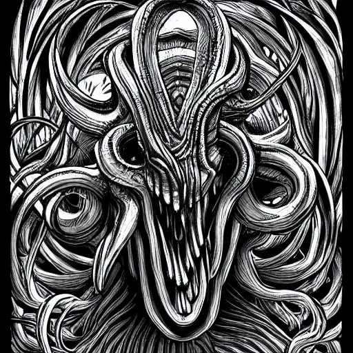 Prompt: cthulhu by H.R Giger, in the style of junji ito, digital art