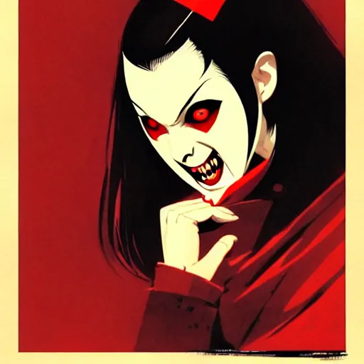 Prompt: scary female vampire nurse, symmetrical face, evil grin, nurse outfit, portrait size, cinematic, dramatic, super detailed and intricate, by koson ohara, by darwyn cooke, by greg rutkowski, by satoshi kon