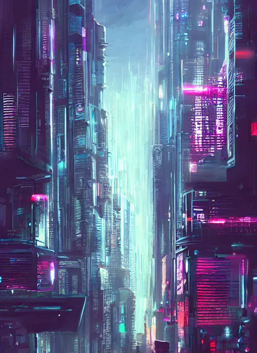 Image similar to Cyberpunk cityscape realistic painting