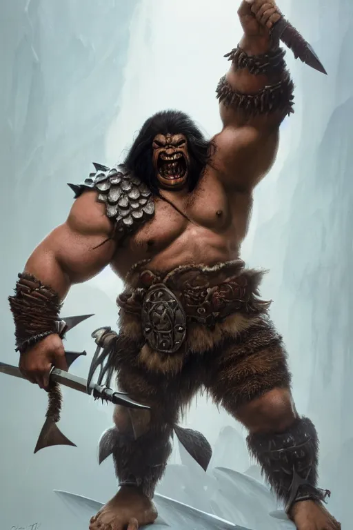 Prompt: orc barbarian wearing leather armor, full body shot, exquisite details, earth magic, mid view, design on a white background, by karl kopinski, james gurney, rockwell, studio muti, greg rutkowski, makoto shinkai, takashi takeuchi, studio ghibli