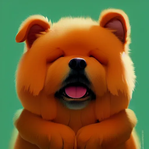 Image similar to goro fujita ilustration a dog of the chow chow breed drinks, clean, fluffy with a lot of hair, happy by goro fujita, painting by goro fujita, sharp focus, highly detailed, artstation