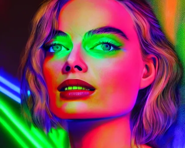 Image similar to margot robbie as neon led art, hyper detailed, award winning