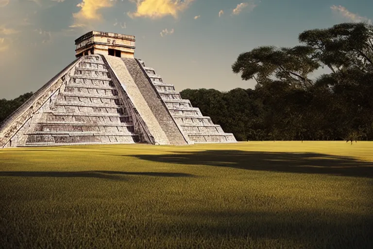 Prompt: holiday photo of chichen itza in the future by filip hodas