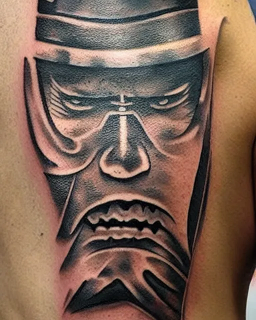 Image similar to samurai tattoo, negative space