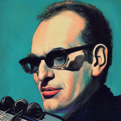 Image similar to “portrait of donald fagen as a 1950s disk jockey, by robert McGinnis”