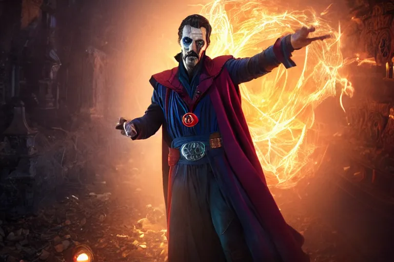 Image similar to film still of zombie zombie doctor strange as a zombie in new avengers movie, 4k