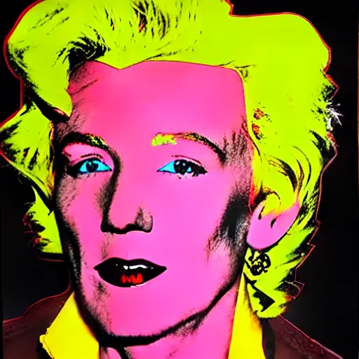 Image similar to Colorized Colored Modern Portrait of Andy Warhol, taken in the 2010s, photo taken on a 2010s camera, grainy, real life, hyperrealistic, ultra realistic, realistic, highly detailed, epic, HD quality, 8k resolution, body and headshot, film still, front facing, front view, headshot and bodyshot, detailed face, very detailed face, modern portrait, modern camera, body and head are in frame, detailed face, very detailed face