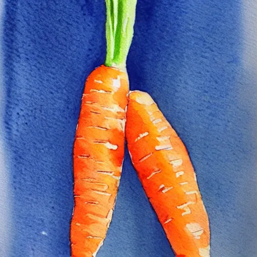 Prompt: A watercolor painting of a single carrot with a blue background, ultra high detail, 8k, 16:9.