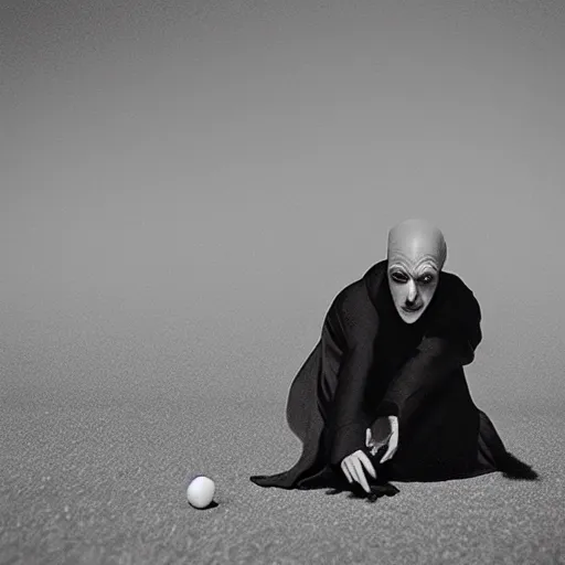 Image similar to portrait of nosferatu playing petanque, realistic photography