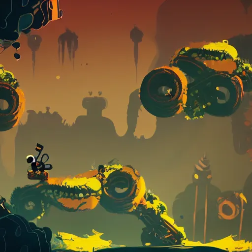 Prompt: Also kinda timings me of the artstyle of the backgrounds of badland