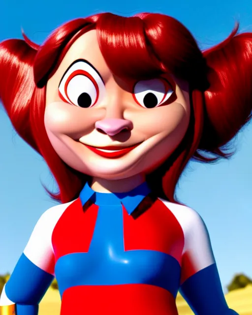 Image similar to wendy's mascot wendy thomas, movie still, from the movie speed racer, 8 k, realistic