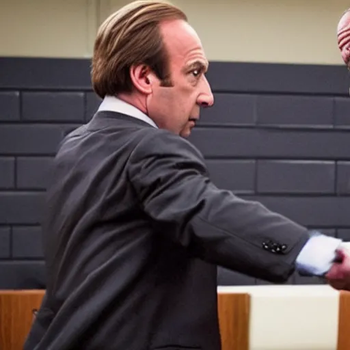 Prompt: Saul Goodman punching a judge in the face