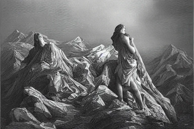 Image similar to low poly by Gustave Doré