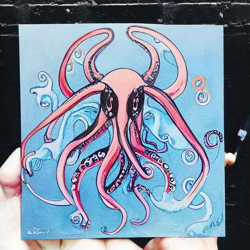 Prompt: “painted octopus fox, dotart, album art in the style of James Jean”