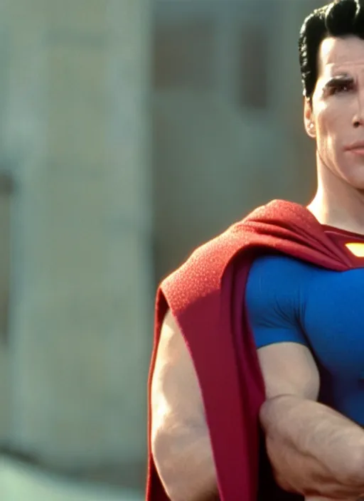 Image similar to film still of john travolta as superman in superman, 4 k