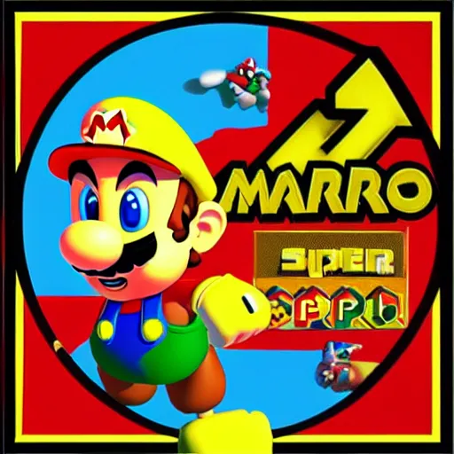 Prompt: pop art of super mario 6 4