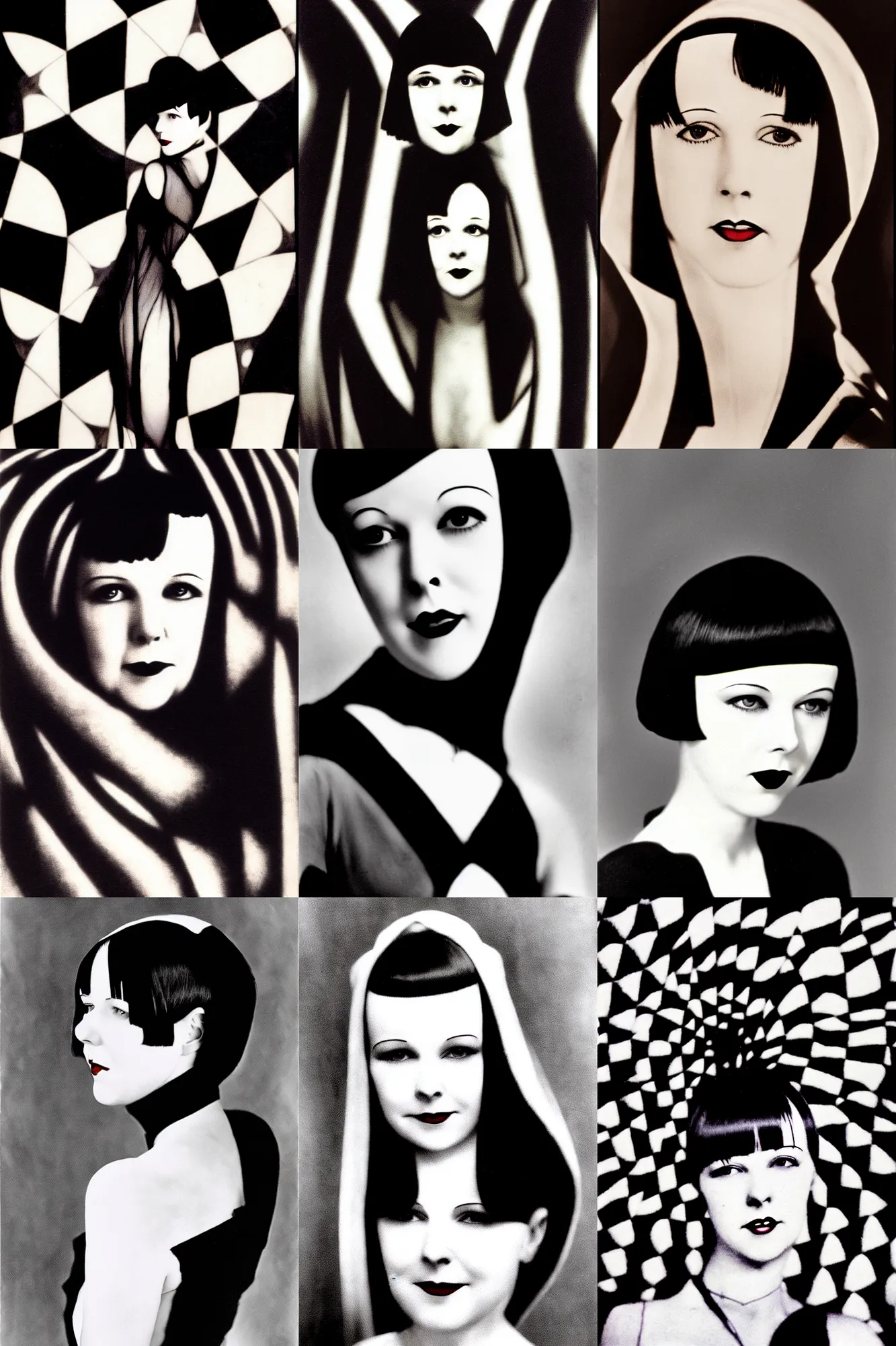 Prompt: portrait of 2 2 yeard old mary louise brooks as a vampire, op art