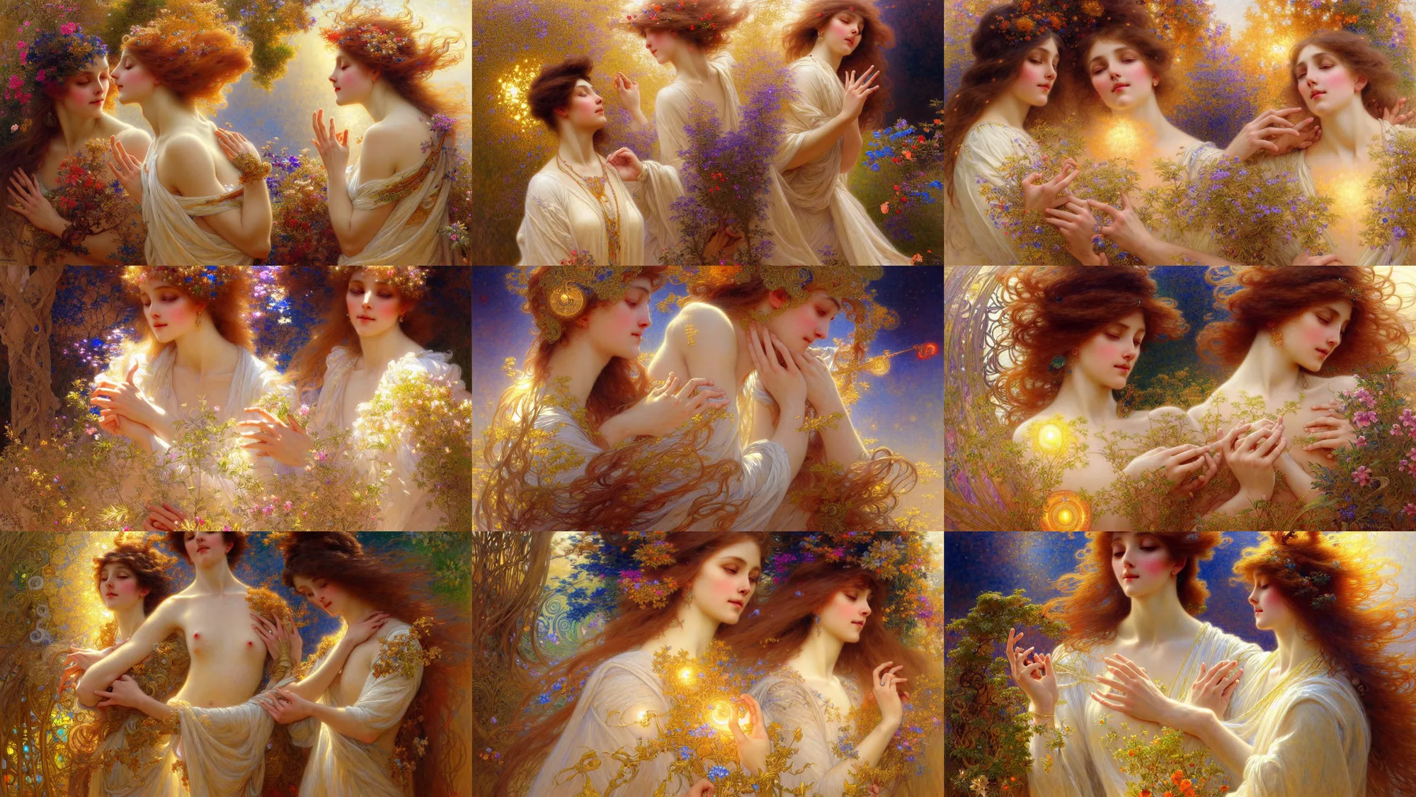 Prompt: intuitive artistic representation of the ultimate joy of ai and human mind playing together in holy creation! human is the creator. ai is the creating. intricate, elegant, highly detailed, digital painting, artstation, concept art, smooth, sharp focus, illustration, art by gaston bussiere and alphone mucha