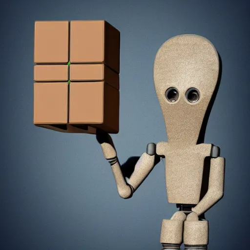 Image similar to a tall mechanical alien with beige skin and a cube head