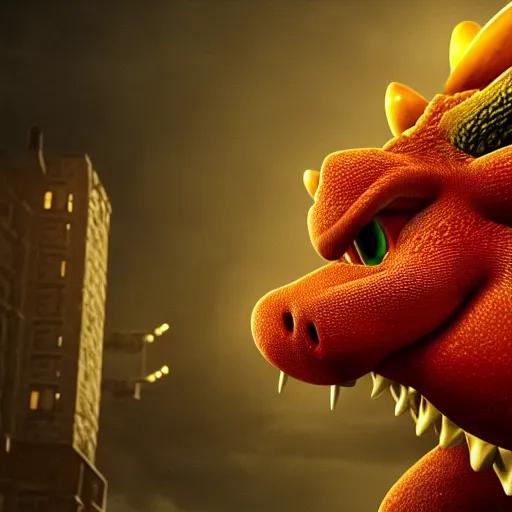 Prompt: stunning awe inspiring hyperrealistic bowser, highly detailed, movie still 8 k hdr atmospheric lighting