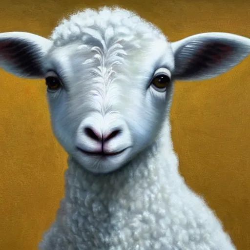 Image similar to professional painting of a white lamb surrounded by fire in the style of Dino Valls, head and shoulders portrait, symmetrical facial features, smooth, sharp focus, illustration, intricate, stormy weather, extremely detailed masterpiece,