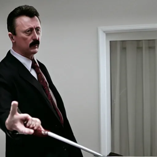 Prompt: Igor Ghirkin Strelkov as The American Psycho, cinematic still