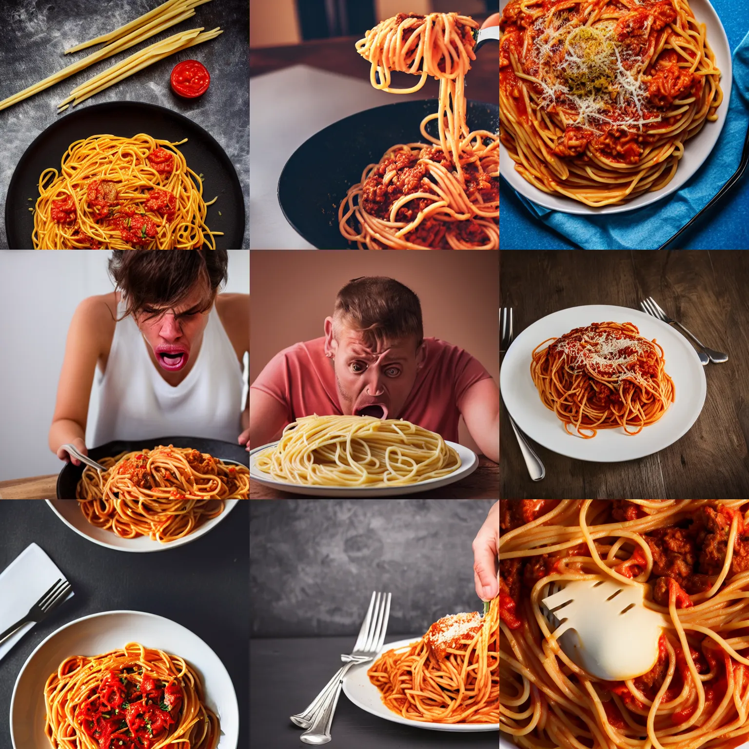 Prompt: a horrified person because their spaghetti are too overcooked, high quality photography, detailed, 8k