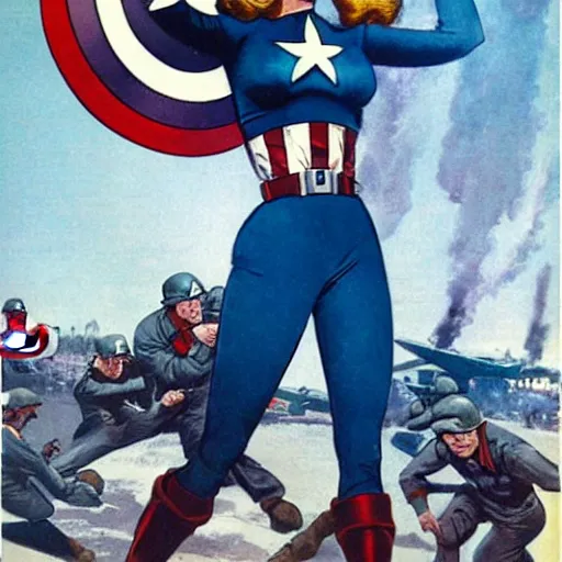 Image similar to female captain america. wwii american propaganda poster by james gurney