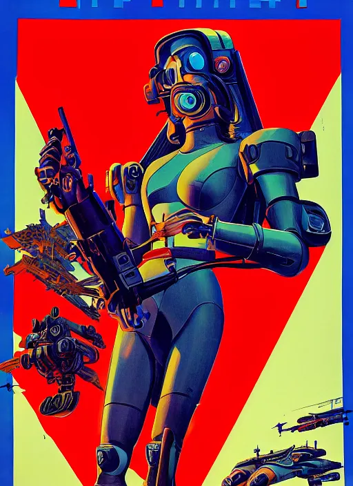 Prompt: american propaganda poster. cyberpunk mech pilot. portrait by jean giraud and anton otto fischer and john philip falter and will eisner and gil elvgren. realistic proportions. character art. science fiction d & d. tf 2, overwatch, rb 6 s, cyberpunk 2 0 7 7, blade runner 2 0 4 9.