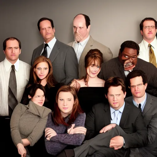 Image similar to The Office cast made from wool cute, studio light, professional photo