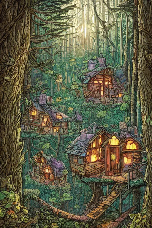 Image similar to a ramshackle multistory fairytale hut in the forest by Dan Mumford