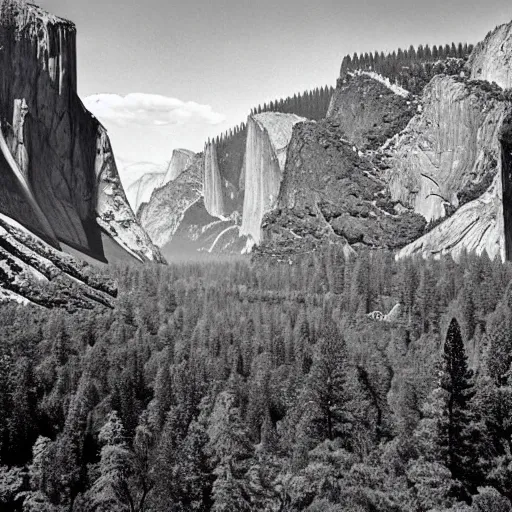 Image similar to gods cathedral at yosemite, by ansel adams