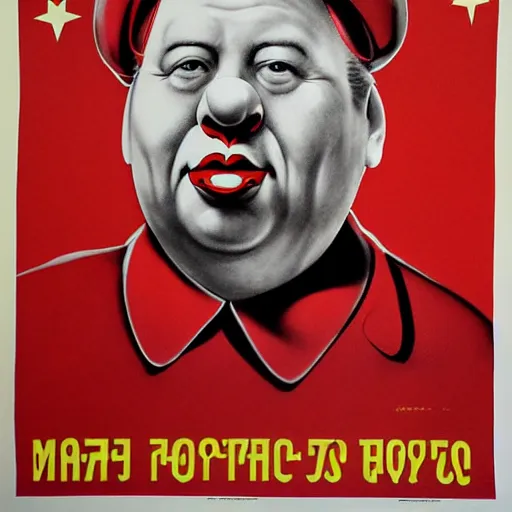 Prompt: communist clown portrait, soviet propaganda style, poster, mao