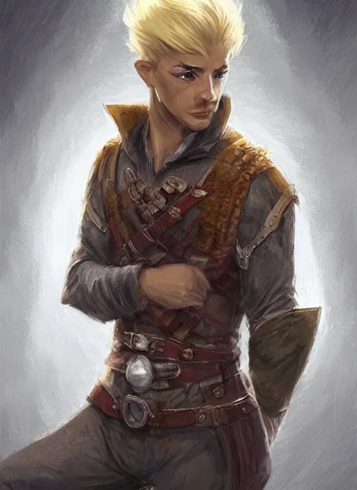 Prompt: young man with short light blonde combover hair and moustache, dndbeyond, bright, colourful, realistic, dnd character portrait, full body, pathfinder, pinterest, art by ralph horsley, dnd, rpg, lotr game design fanart by concept art, behance hd, artstation, deviantart, hdr render in unreal engine 5