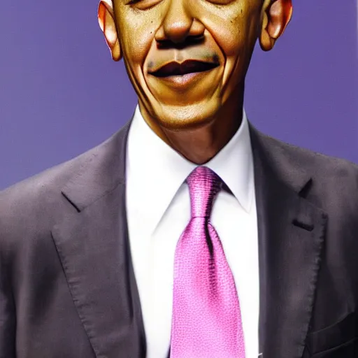 Prompt: a pale Barack Obama with pink hair and cat ears, bang covering one eye