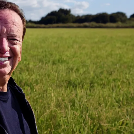 Image similar to guy standing on a field, smiling into the camera.