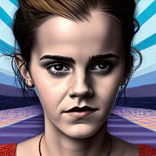 Image similar to a portrait of s sad Emma Watson with tears in her eyes, trying to fit into a shoebox in the middle of the road, highly detailed, digital painting, HDRI, by Casey Weldon, vivid colors, high contrast, intricate