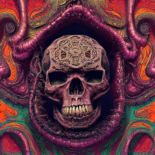 Image similar to portrait_of_a_melting_skull._intricate_abstract._psychedelic_liquod_embossed_intricate_artwork._by_Tooth_Wu_wlop_beeple_dan_mumford._octane_render_trending_on_artstat