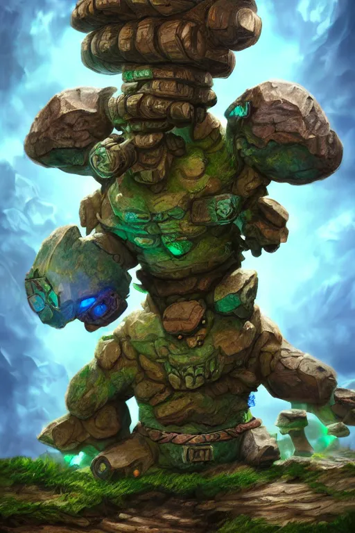 Image similar to zelda fantasy art giant golem troll wood rock greeble gemstone, global illumination ray tracing hdr fanart arstation by sung choi and eric pfeiffer and gabriel garza and casper konefal