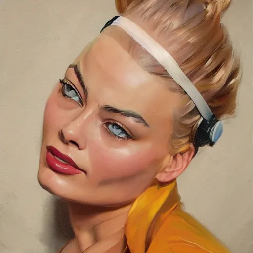 Image similar to greg manchess portrait painting of margot robbie with closed eyes as beautiful thick female bodybuilder zarya from overwatch, medium shot, asymmetrical, profile picture, organic painting, sunny day, matte painting, bold shapes, hard edges, street art, trending on artstation, by huang guangjian and gil elvgren and sachin teng