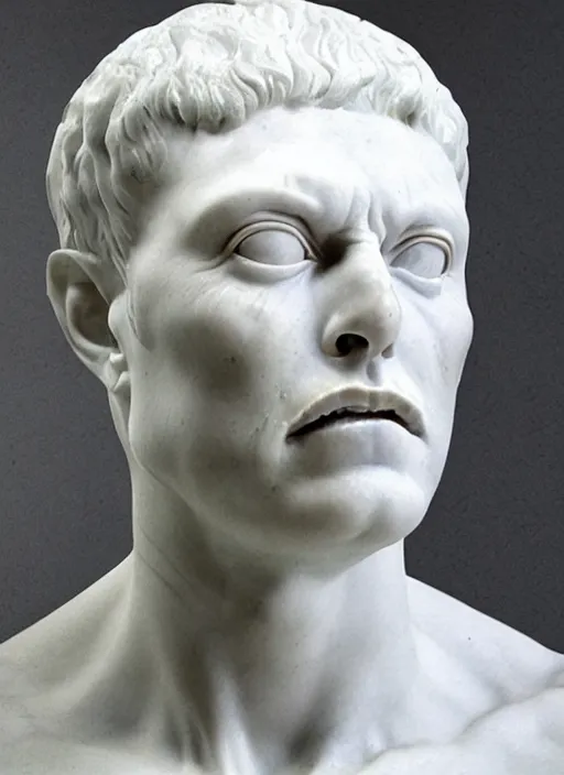 Prompt: photo of a marble bust sculpture of elon musk as a cyclops from ancient greece by michelangelo