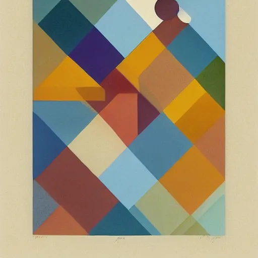 Prompt: A beautiful print of a abstract composition of geometric shapes in various colors. by Albert Lynch, by Jon Klassen comforting