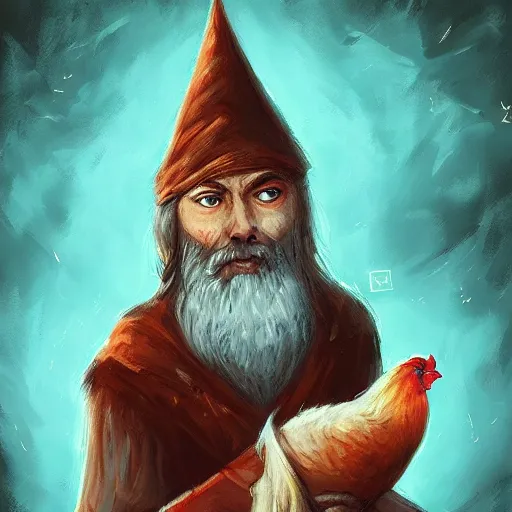 Prompt: a portrait of a wizard with his pet chicken by Anato Finnstark, trending on ArtStation, realistic, detailed