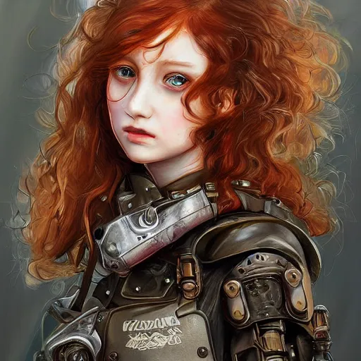 Image similar to portrait of a girl by ayami kojima, scottish, she is about 2 0 years old, wavy redhead, annoying little sister vibes, she is wearing a steampunk tactical gear, highly detailed portrait, digital painting, artstation, concept art, smooth, sharp foccus ilustration, artstation hq