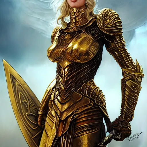 Image similar to valkyrie, norse warrior, wearing a golden armor with norse and viking jewelry by alex gray and android jones, karol bak, ayami kojima, amano, moebius, concept art, character design, fantasy, 3 d, 8 k resolution