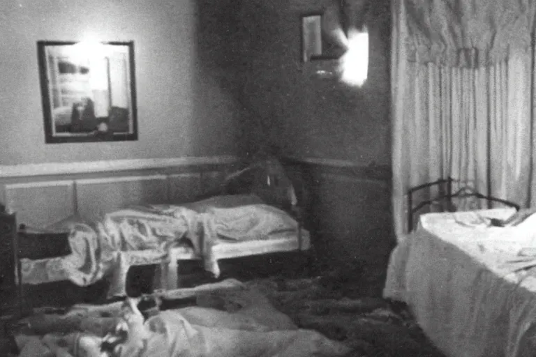 Image similar to enfield haunting 1 9 7 7, photo real, ghosts, bedroom, seance, creepy, 7 0 s, realistic