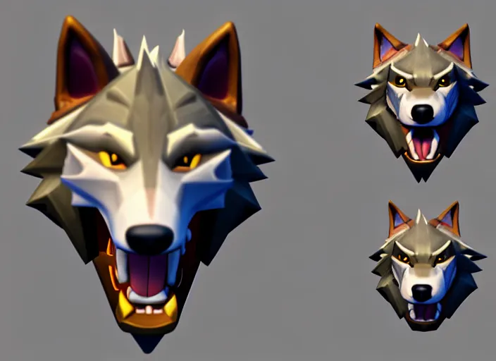 Prompt: wolf head, stylized stl, 3 d render, activision blizzard style, hearthstone style