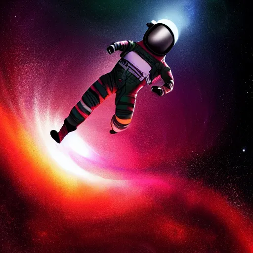 Image similar to astronaut falling into a psychedelic black hole, digital painting, trending on artstation, DeviantArt, 8k resolution, cosmic, trippy