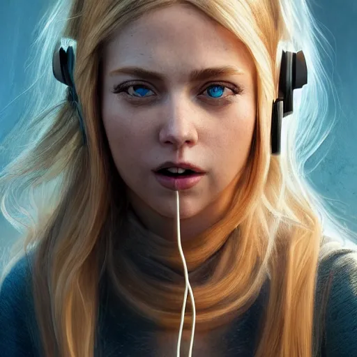 Prompt: epic action shot of beautiful swedish woman with symmetrical face stunning eyes and long blonde hair wearing headset laughing, weta disney pixar, hi - fructose, decadent highly - detailed digital painting, golden ratio, octane render, artstation, cinematic composition, smooth, sharp focus, artgerm, mucha, loish, wlop hdr