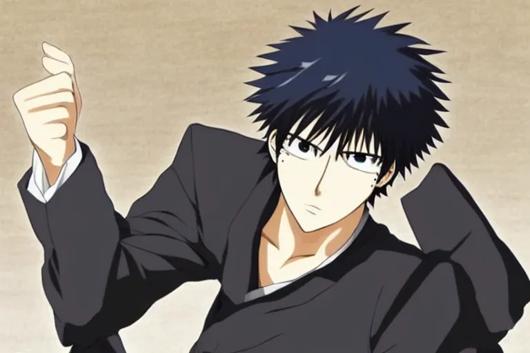 Prompt: A handsome man，Black short hair, blue eyes, Hijikata Toushirou of Gintama,Kyoto Animation